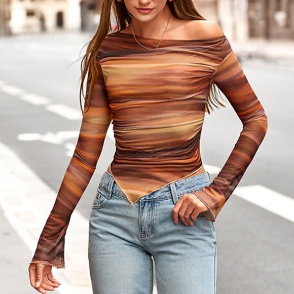 Elegant Brown Sheer Women's Top